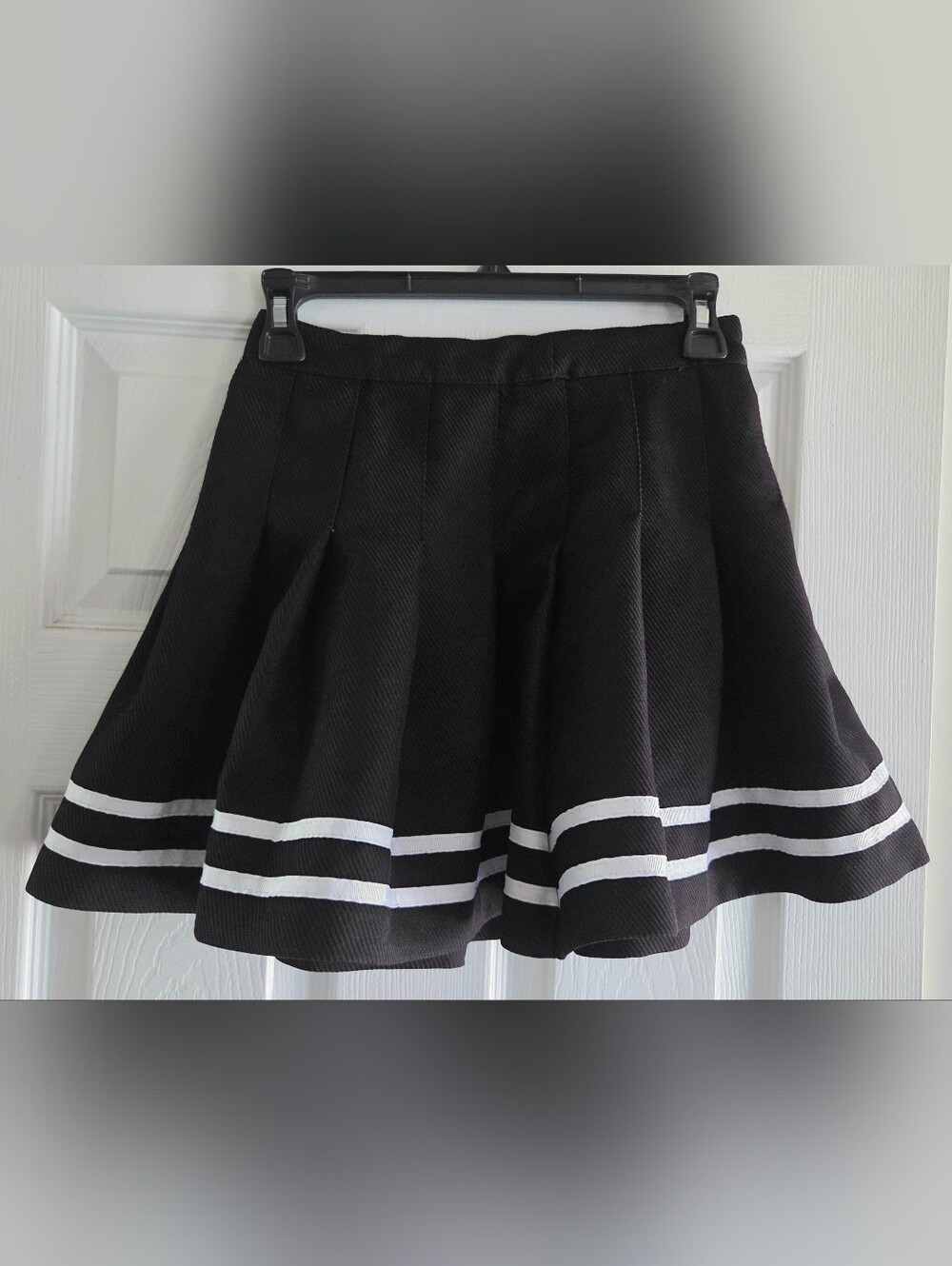 Divided Black Circle Skater Mini Skirt with White Stripe Hem